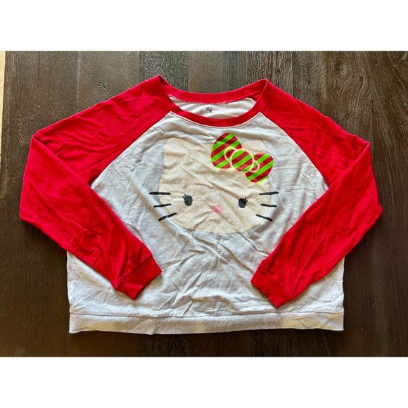 Hello Kitty Sparkly Face Christmas Crop Long Sleeve T-Shirt - Picture 1 of 2